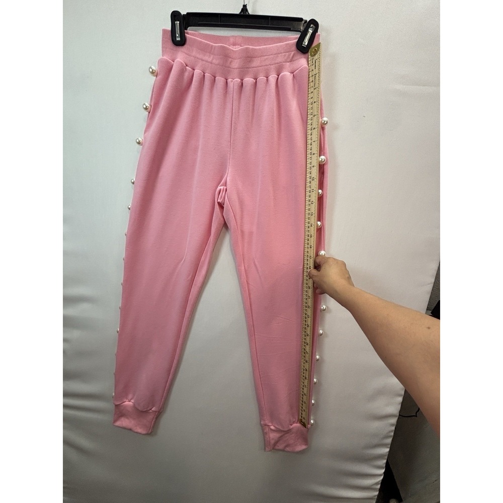 WHY DRESS Women’s Pink 2-Piece Knit Set Pearl Sweatshirt & Jogger Pants L - Picture 6 of 15